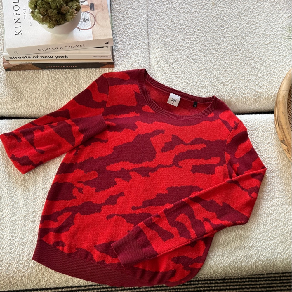 CAbi Red and Burgundy Patterned Sweater